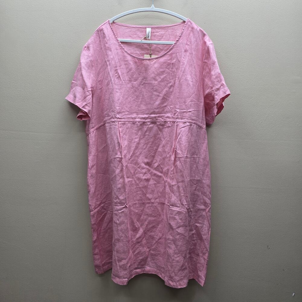 Grae Cove NWT 100% Linen Short Sleeve Midi Dress Minimalist Pink Lagenlook XXL